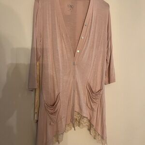 LOGO by Lori Goldstein Pink Tunic with Lace Hem